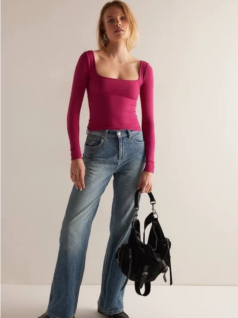 NWT Free People Intimately Clean Lines Long Sleeve/ Crimson/ M/L